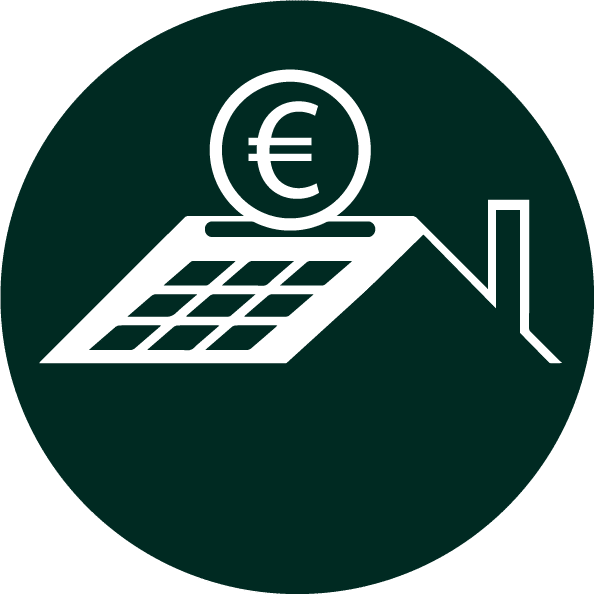 Dark green icon saving money solar roof building